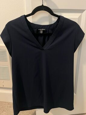 Hilary Radley Navy V-Neck Short Sleeve Top